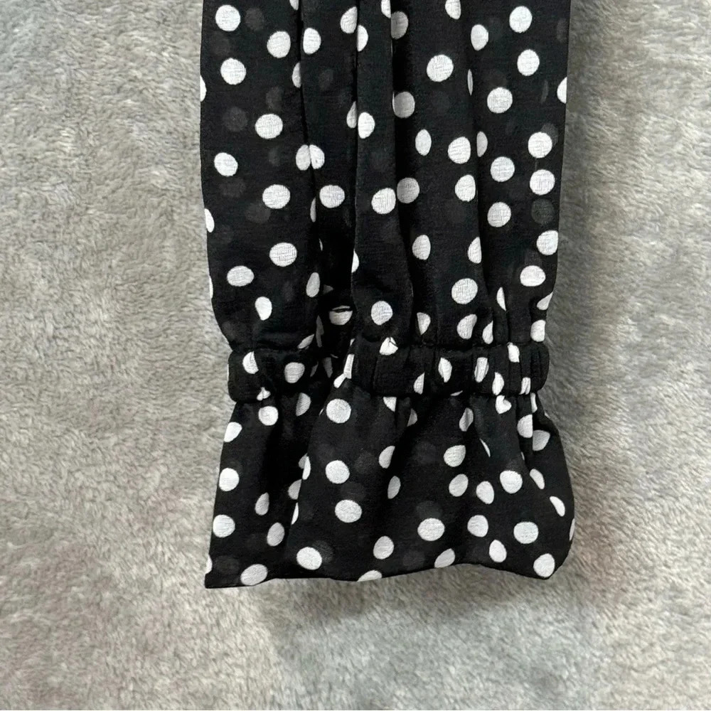 Lane Bryant 14 16 XL Shirt Top Black White Polka Dot Peasant Long Sleeve V Neck - Picture 4 of 8